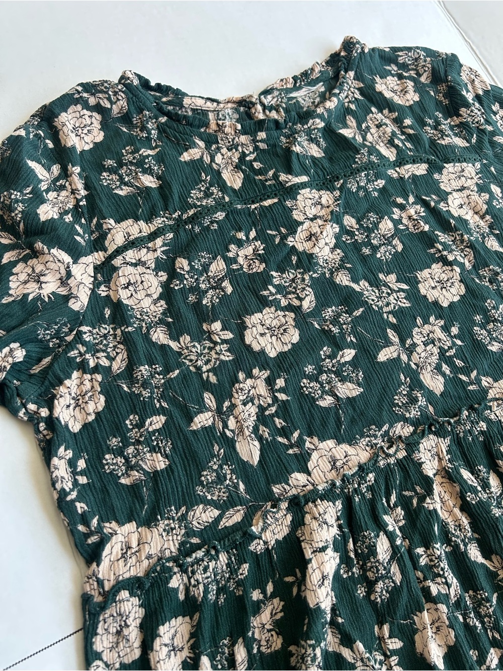 Long Sleeve Forest Green Floral Tiered Mini Dress - Picture 3 of 8